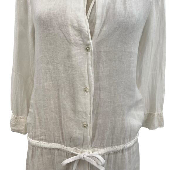 James Perse Linen Shirt Dress Button-Down Drawstring Waist White Size 1 Small - Picture 4 of 10